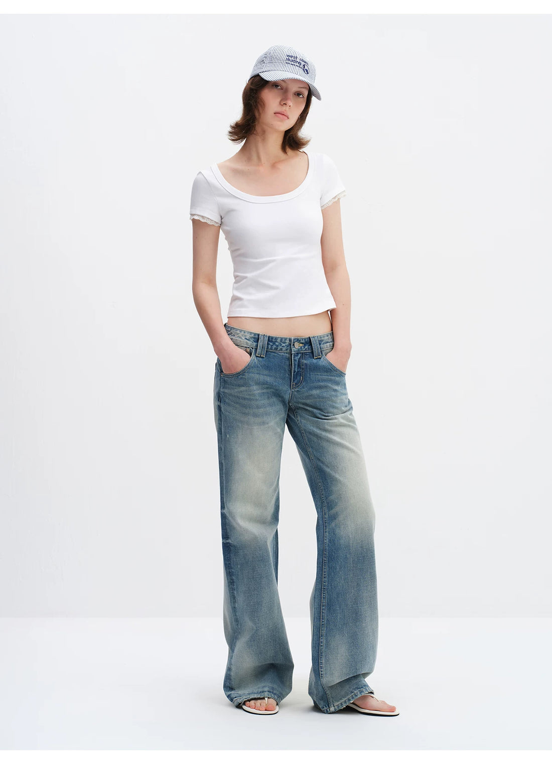 Vintage Washed Low-Rise Flared Denim Jeans