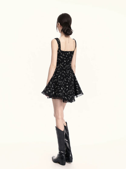 Midnight Bloom Square-Neck Floral Mini Dress