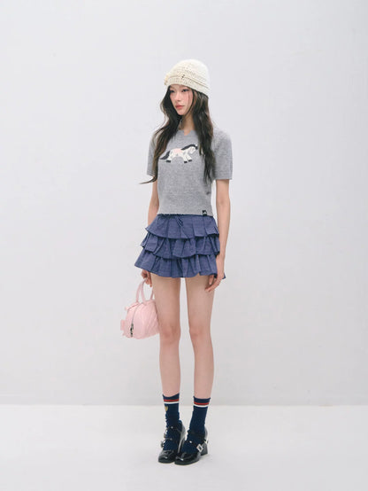 Jacquard Pony Knit Short Sleeve Top