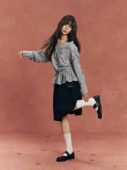 One-Shoulder Convertible Waist-Cinched Shirt