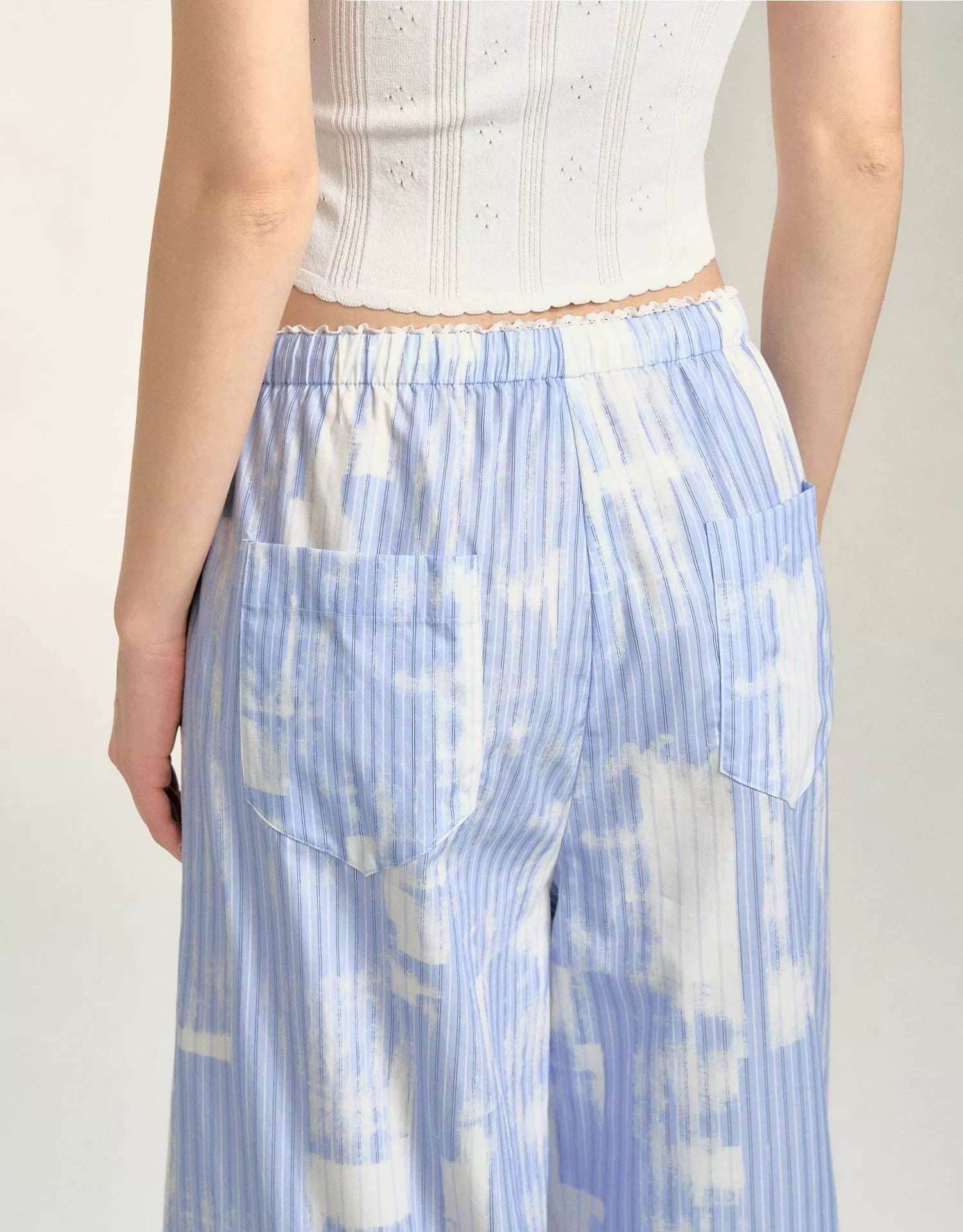 Blue Cloud Stripe Drawstring Pants