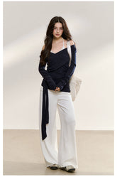 Navy Layered Off-Shoulder Blouse - CHINASQUAD
