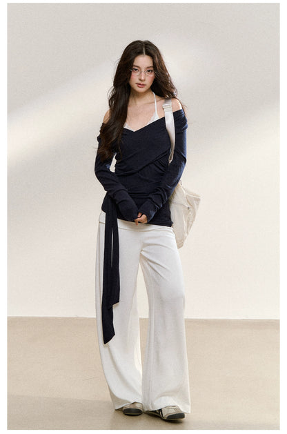 Navy Layered Off-Shoulder Blouse - CHINASQUAD