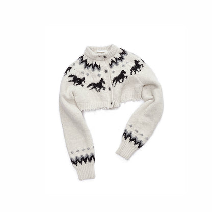 Fair Isle Pony Jacquard Knit Short Cardigan &amp; Shorts Set