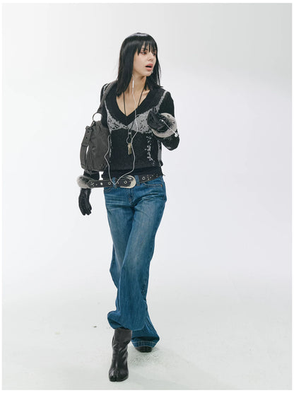 V-Neck Lamb Wool Slim-Fit Knit Sweater