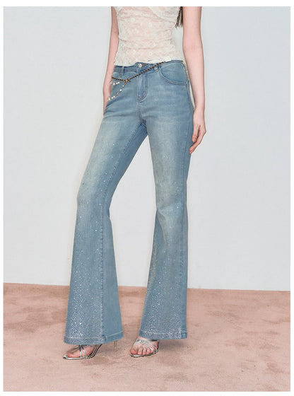 Vintage Rhinestone-Embellished Flared Denim Jeans