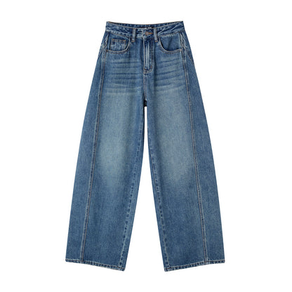 Curved-Panel Wide-Leg Denim Jeans