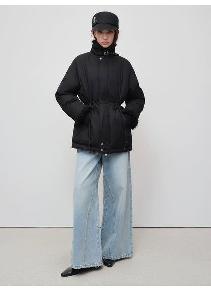 Black Longline Fleece Collar Windbreaker