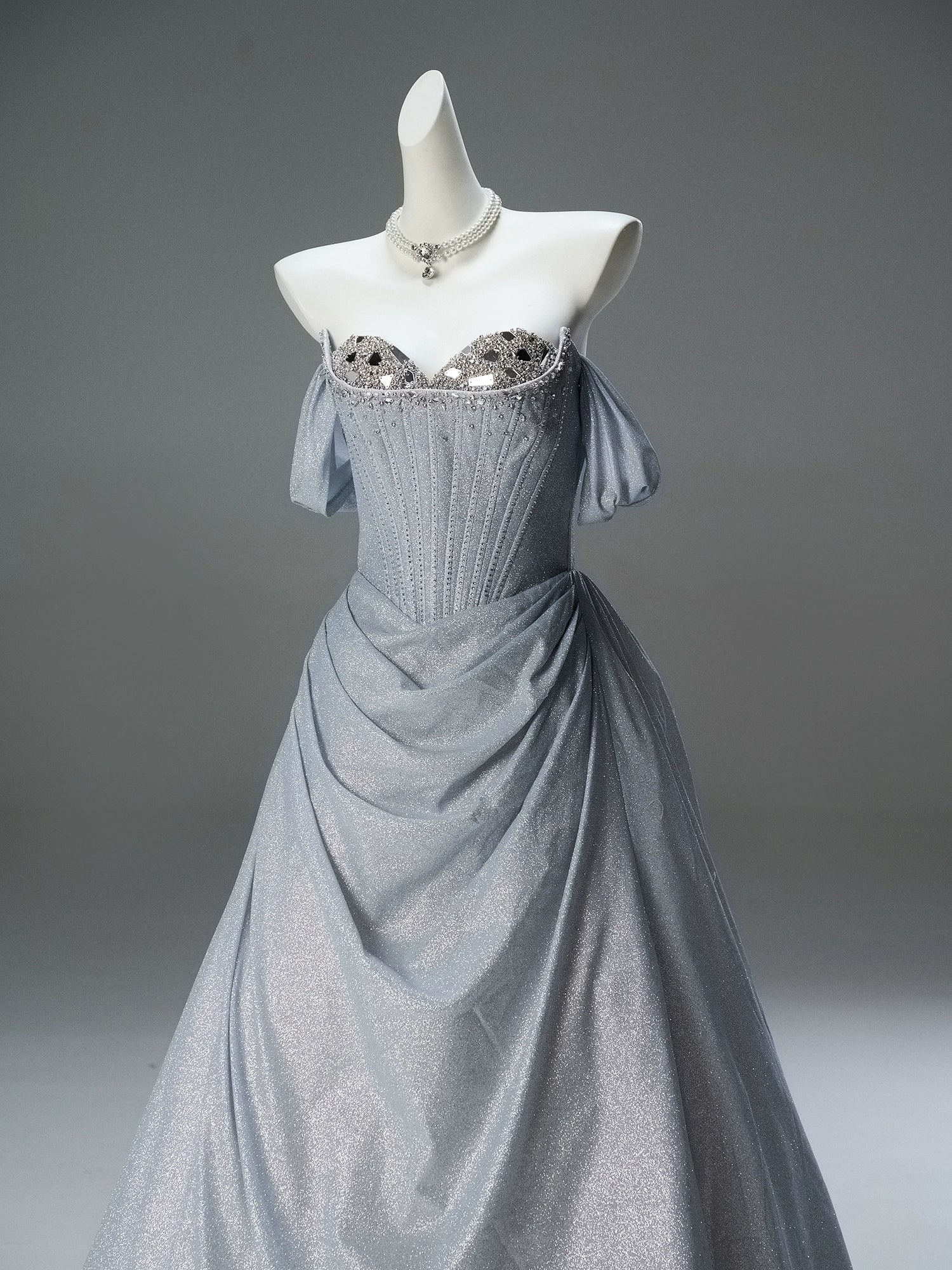 Elegant Silver Crystal Couture Gown