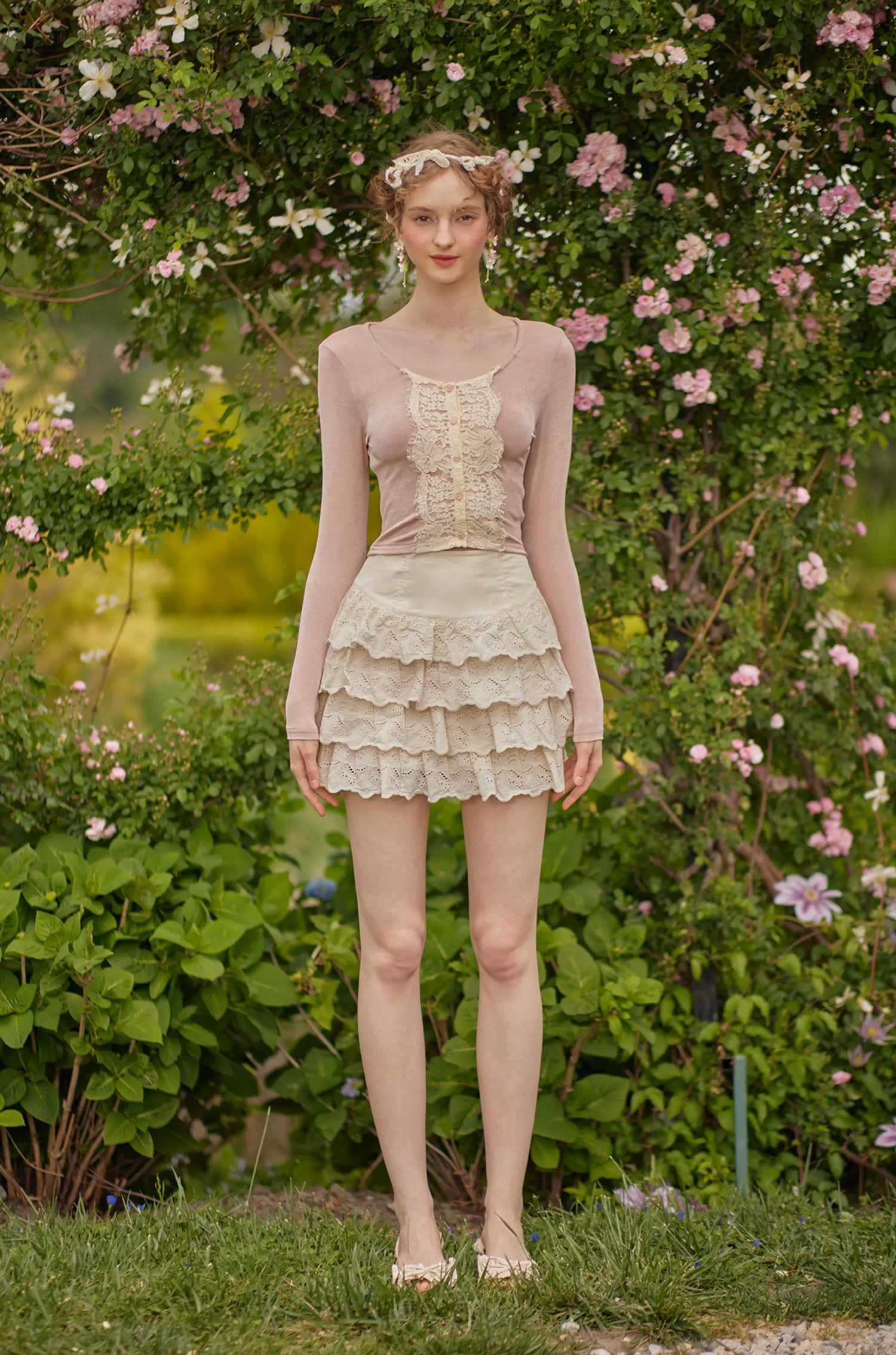 Vintage Layered Cutout Mini Skirt