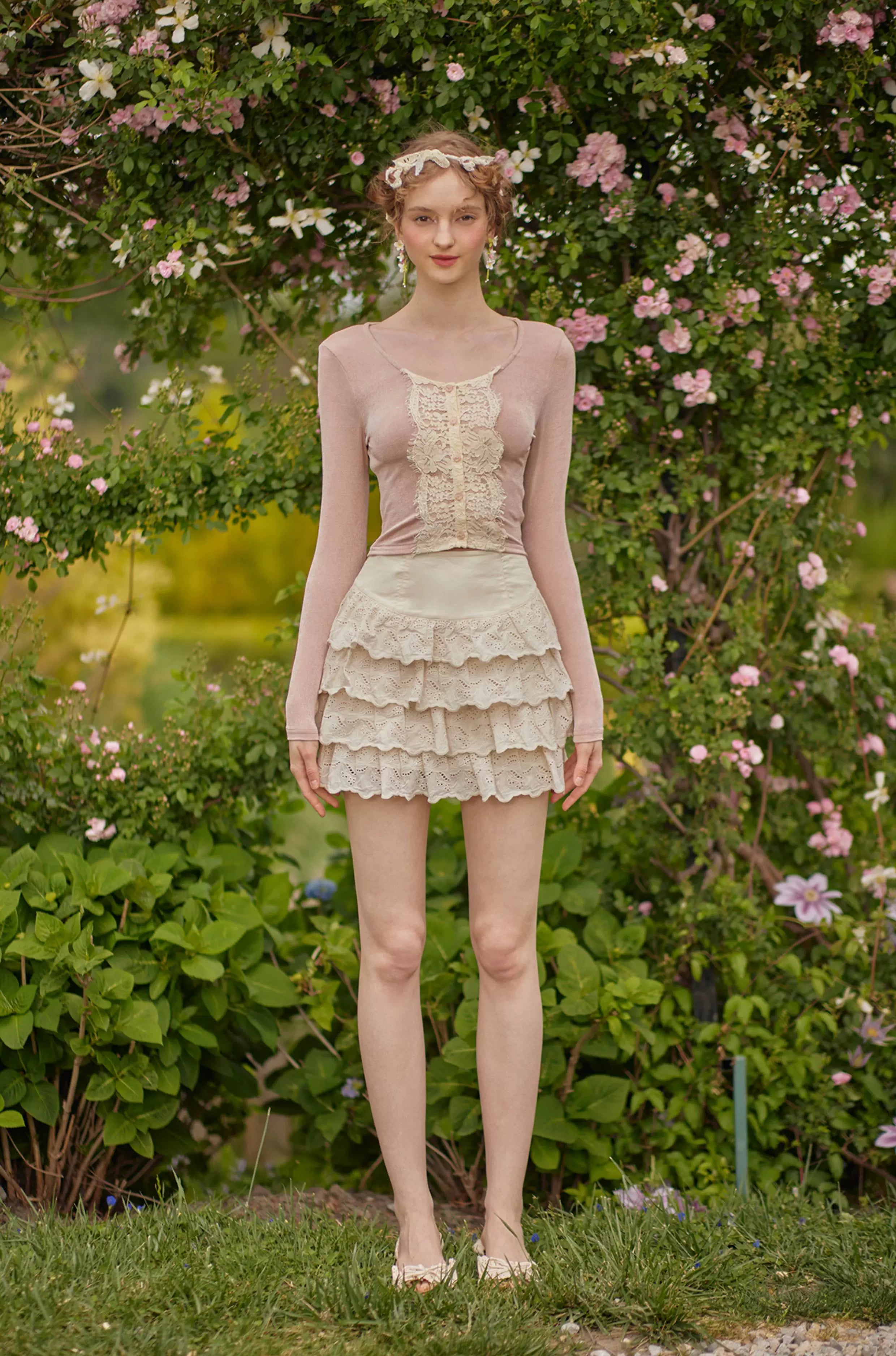 Vintage Layered Cutout Mini Skirt