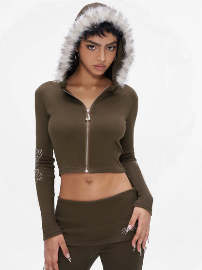 Knit Hooded Top &amp; Flare Pants Set