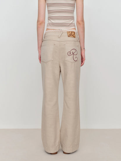 Flared Pants with Back Pocket Logo Embroidery