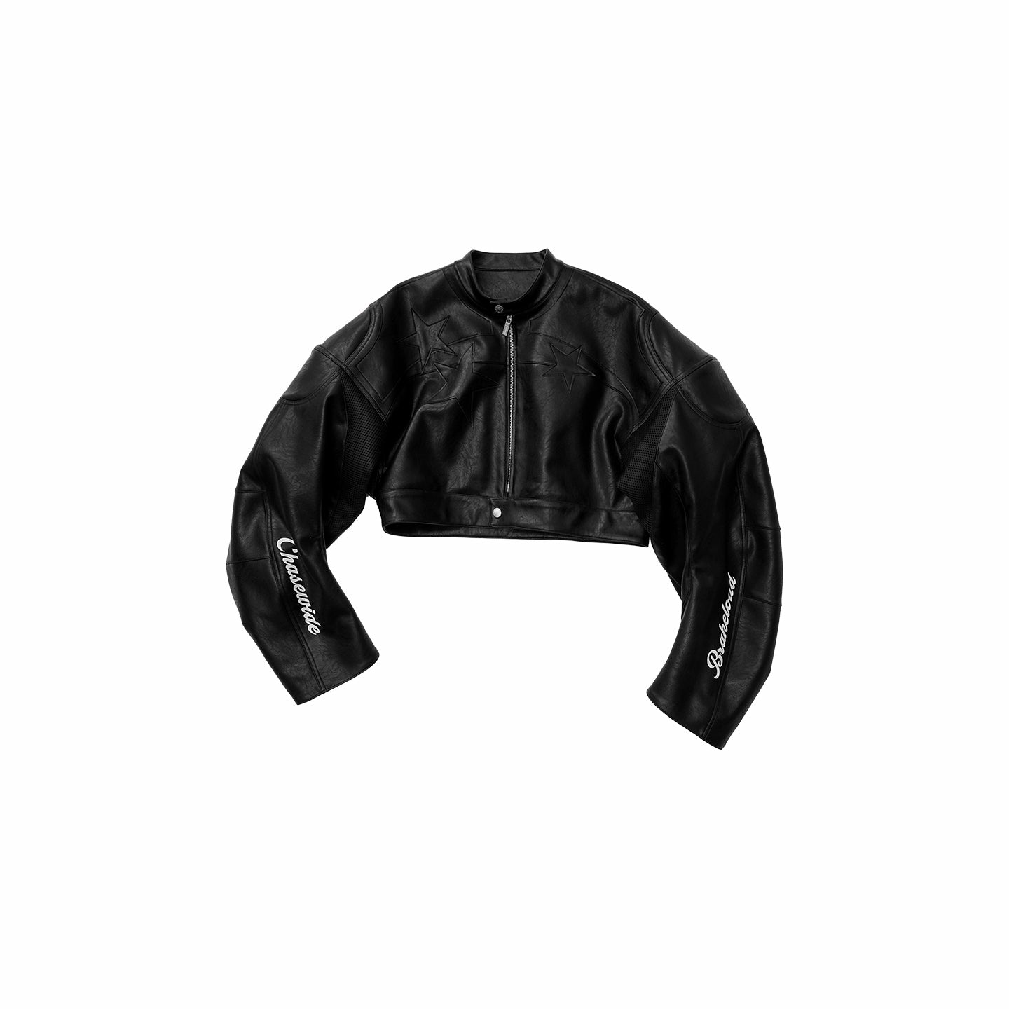 Letter Print Structured Cropped Moto Jacket