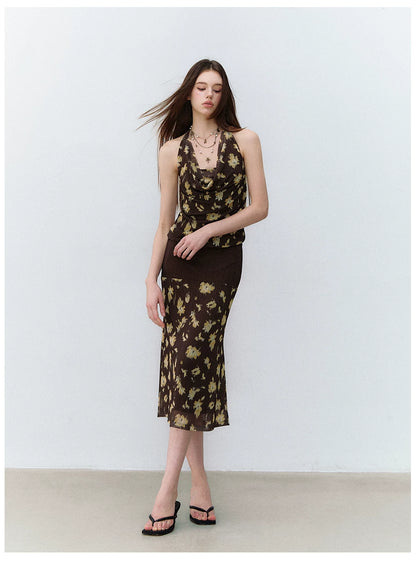 Misty Garden Halter Neck Fishtail Mesh Dress
