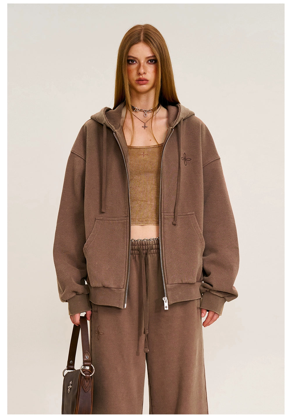 Cross Emblem Oversized Zip-up Hoodie