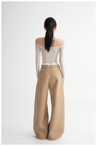 Off-Shoulder Cropped Fitted Long Sleeve T-Shirt