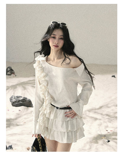 French Ruffle Off-Shoulder Mini Dress