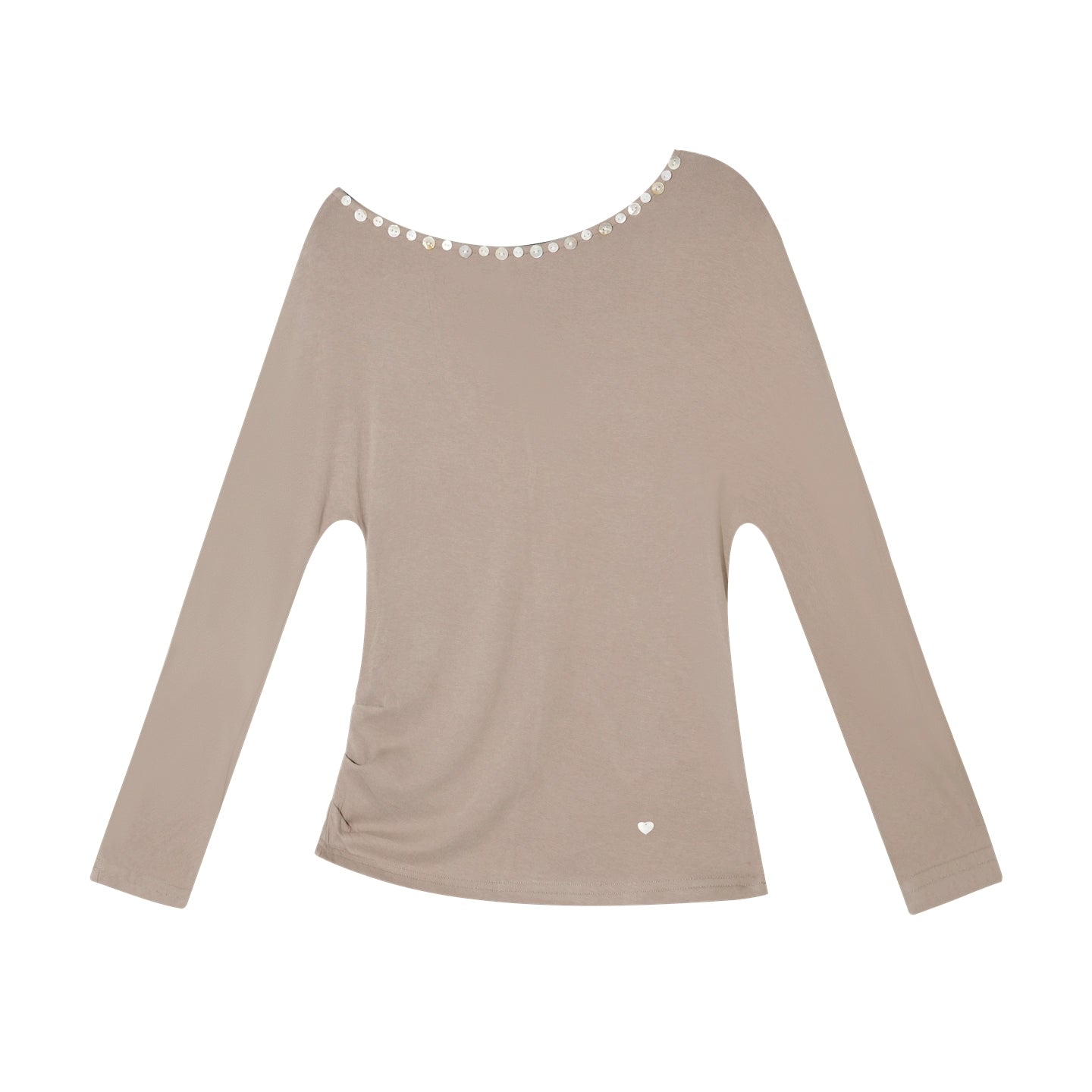 Off-Shoulder Pearl-Button Long-Sleeve T-Shirt