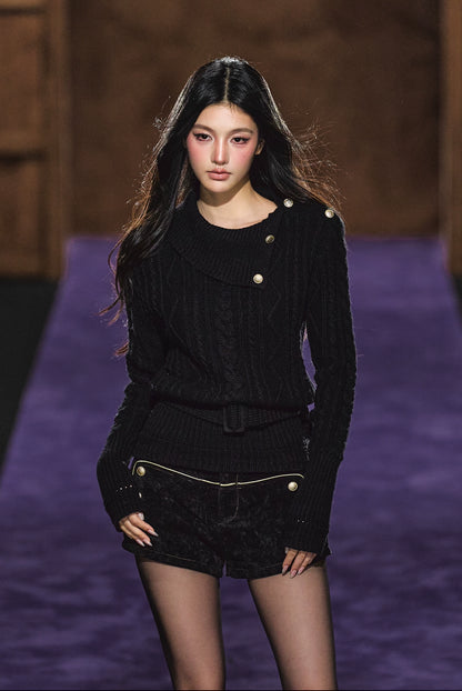 High-Density Corduroy Double-Breasted Slim Shorts