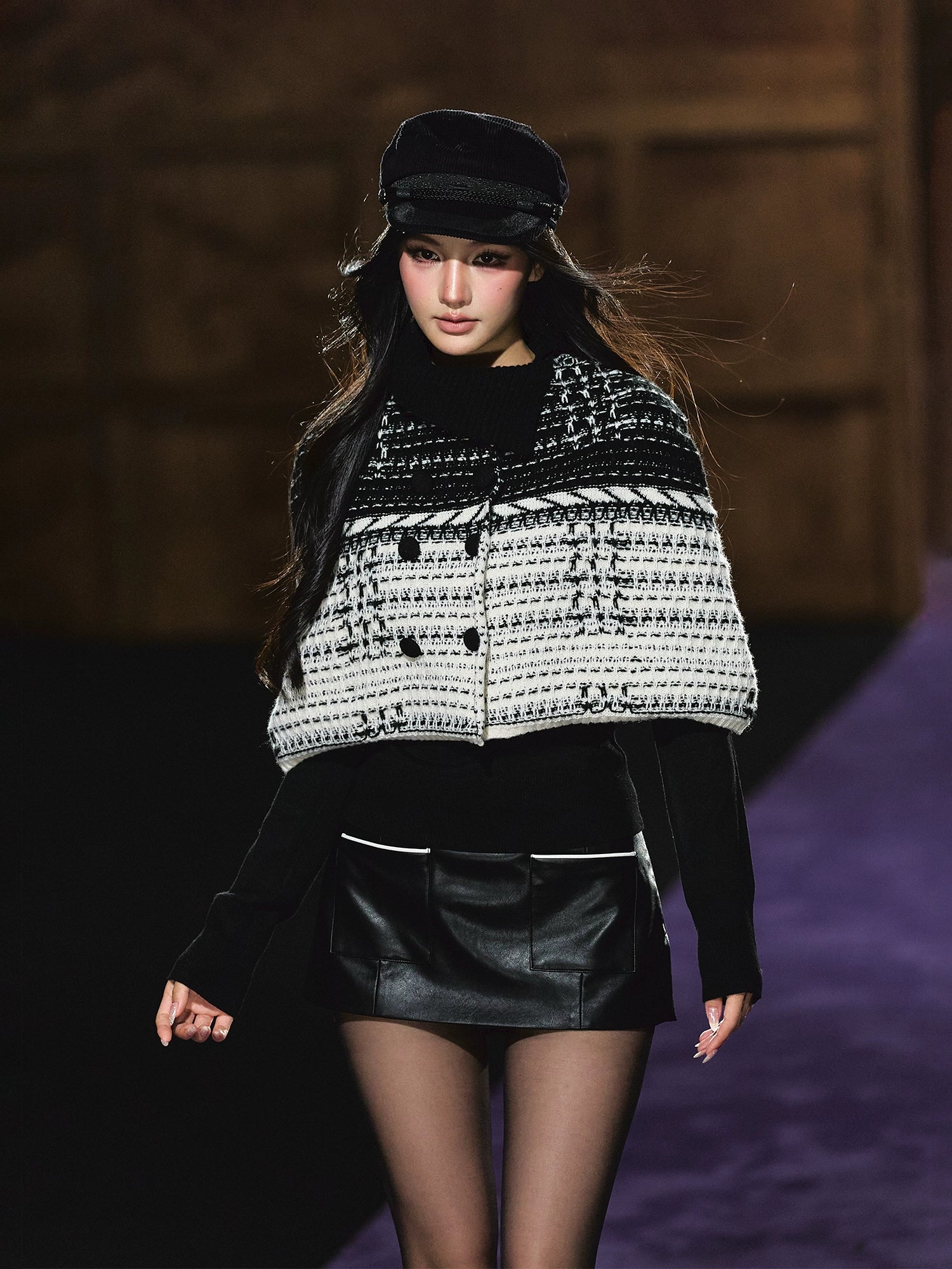 Tweed-Inspired Knit Cape &amp; Crewneck Set