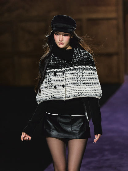 Tweed-Inspired Knit Cape &amp; Crewneck Set