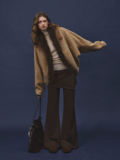 Wool-Blend Fur-Trim Cape Jacket