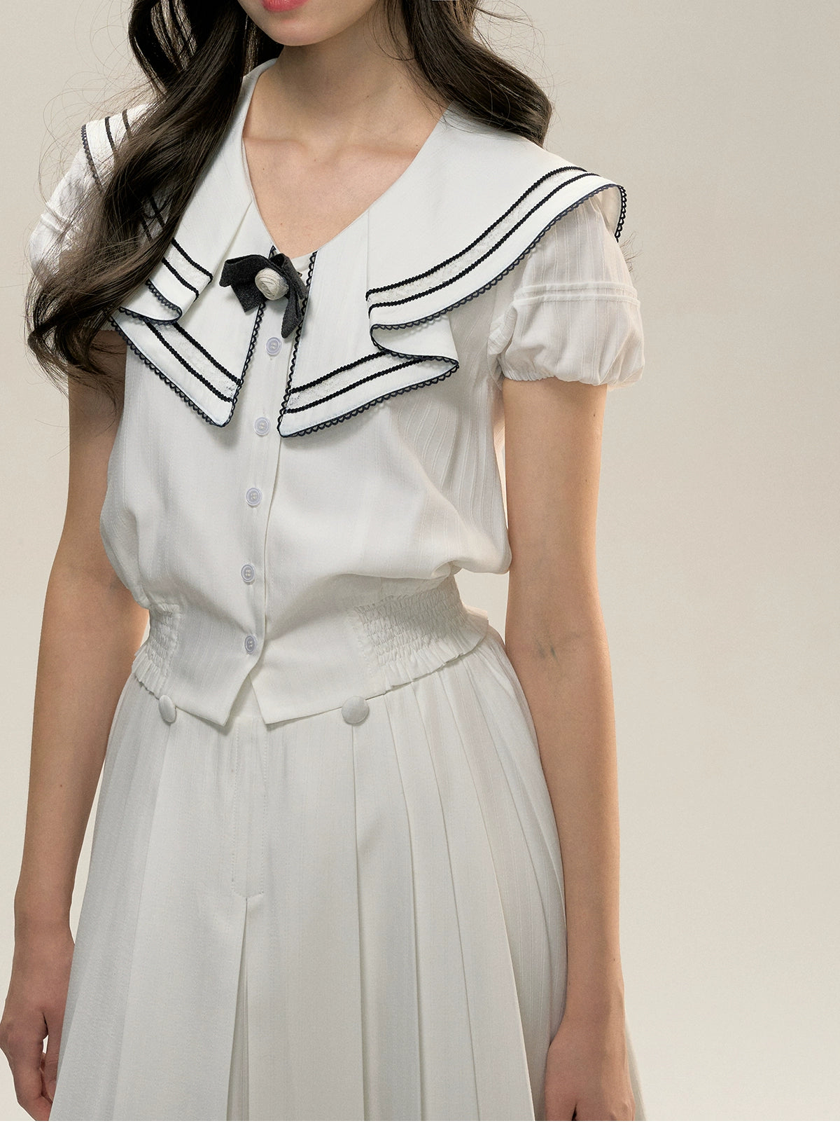 White Sweet Nautical-style Shirt &amp; Skirt Set