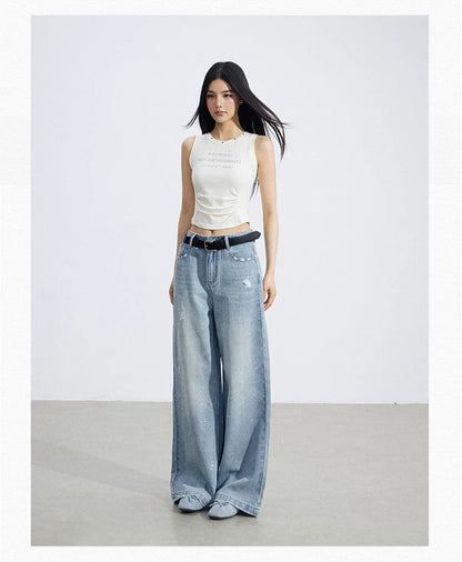 Vintage Starry Wash Wide-Leg Denim Jeans