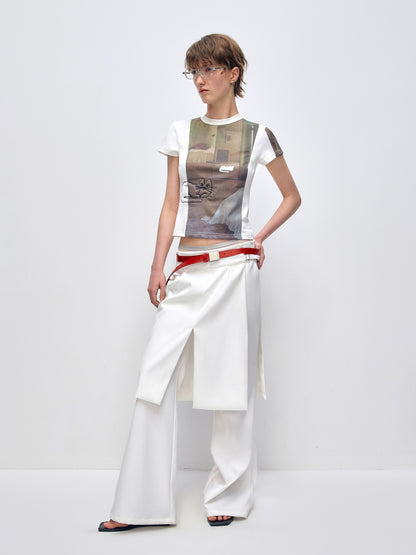 3D Cat Embroidery Shoulder Short Sleeve
