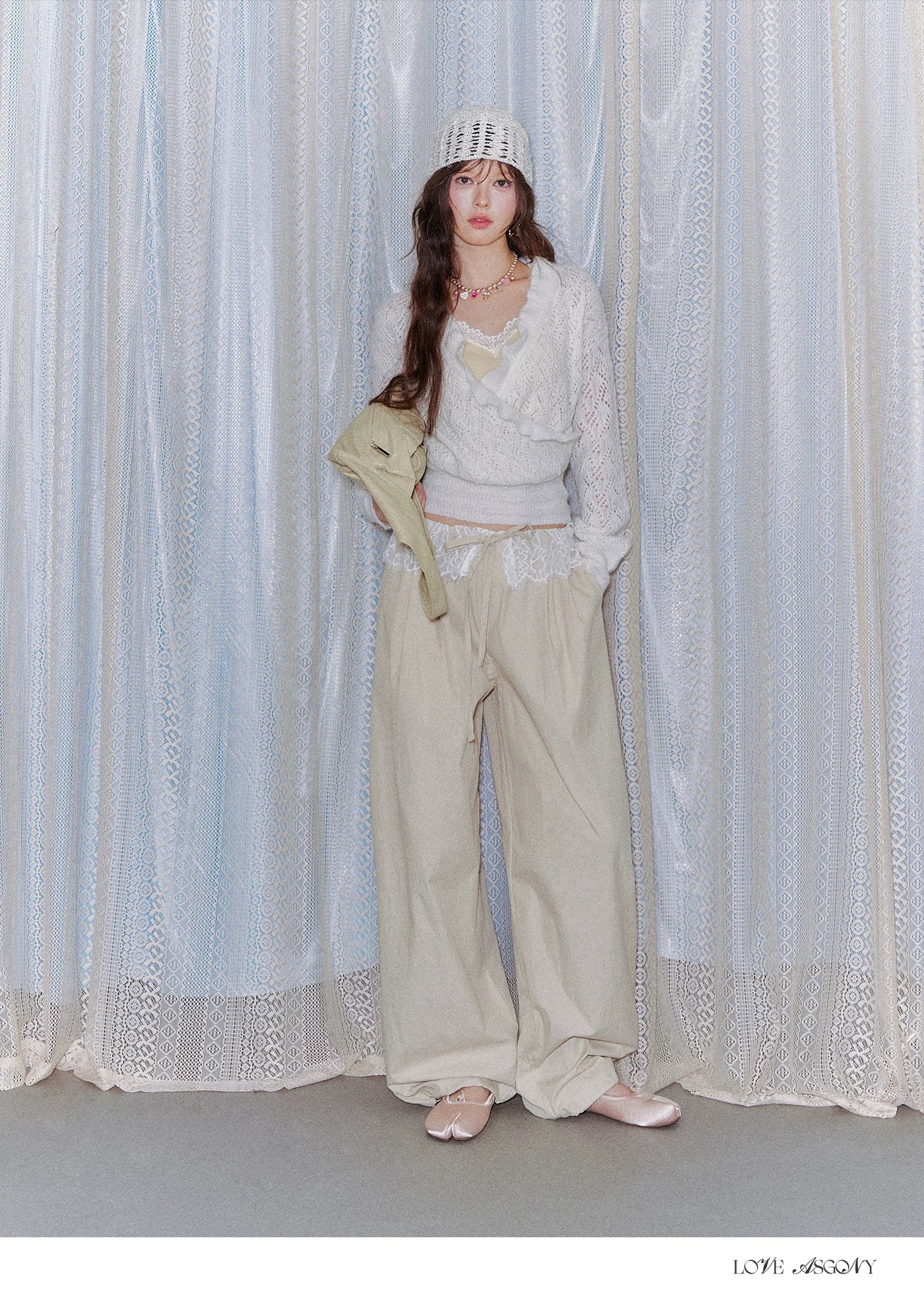 Lace Panel Drawstring Waist Wide-Leg Casual Pants