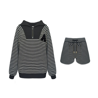 Striped Embroidered Sweatshirt &amp; Shorts Set