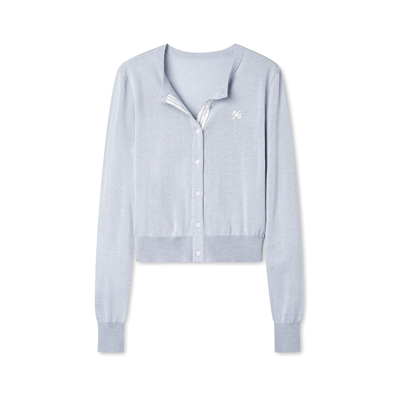 Rosemary Wool Spliced Knit Cardigan - CHINASQUAD