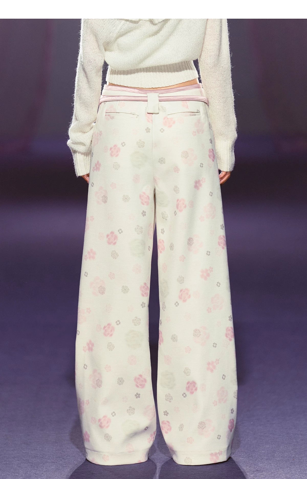 Floral Satin Wide-Leg Tailored Trousers