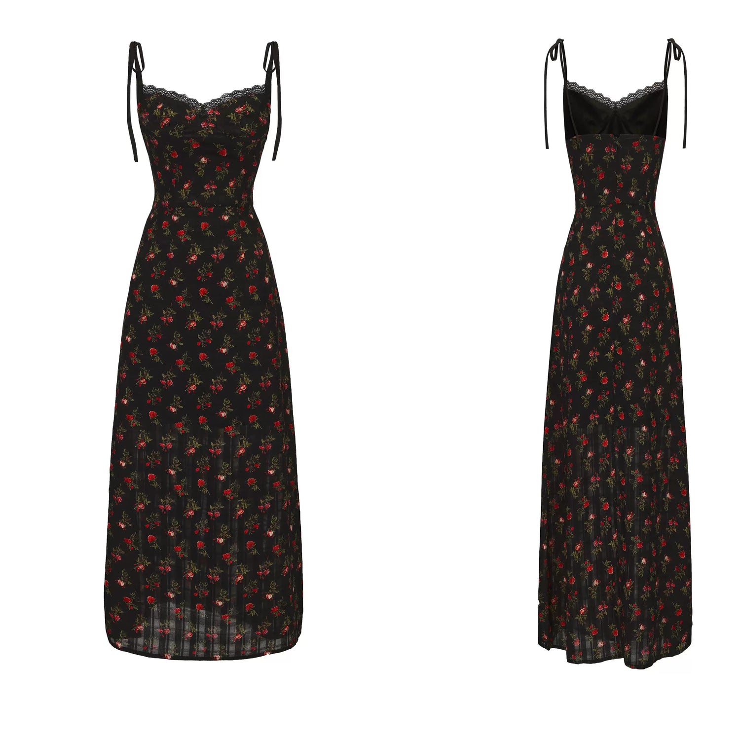 Vintage Floral Tie-Waist A-Line Maxi Dress