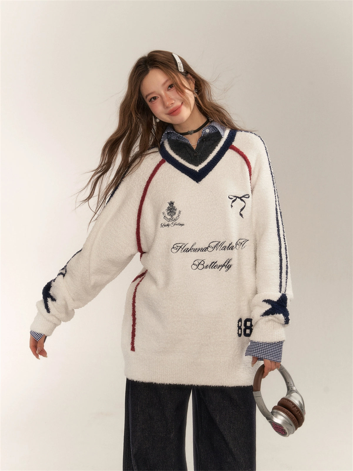 American Sports Bow Embroidered Sweater