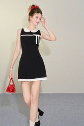 Pink & Black Bow-Tie Waist Sleeveless Dress - CHINASQUAD