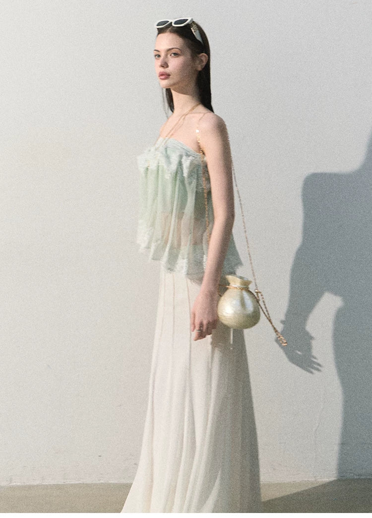 Quiet Fruit Lace Off-Shoulder Bandeau Bustier