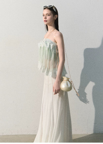 Quiet Fruit Lace Off-Shoulder Bandeau Bustier