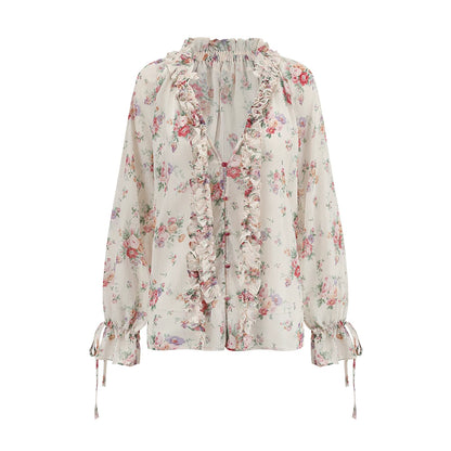 Wisteria Whisper French Romantic Floral Chiffon Shirt