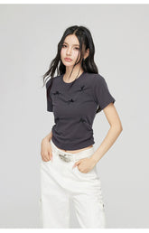 Off-white & Gray Bow Tie Ruffled T-shirt - CHINASQUAD