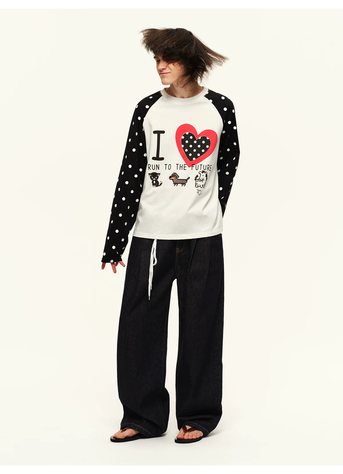 Vintage Heart Contrast Long-Sleeve T-Shirt