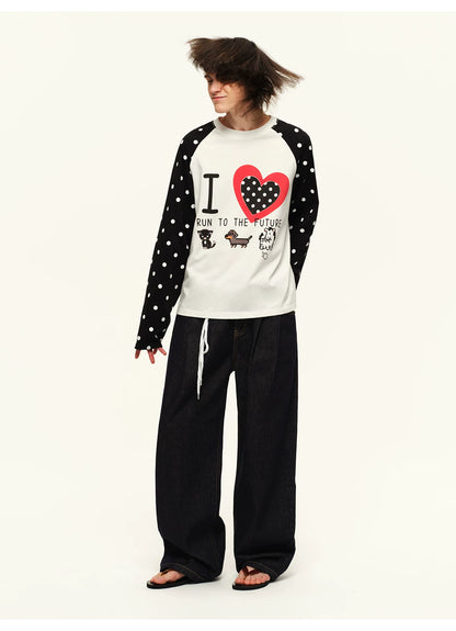 Vintage Heart Contrast Long-Sleeve T-Shirt
