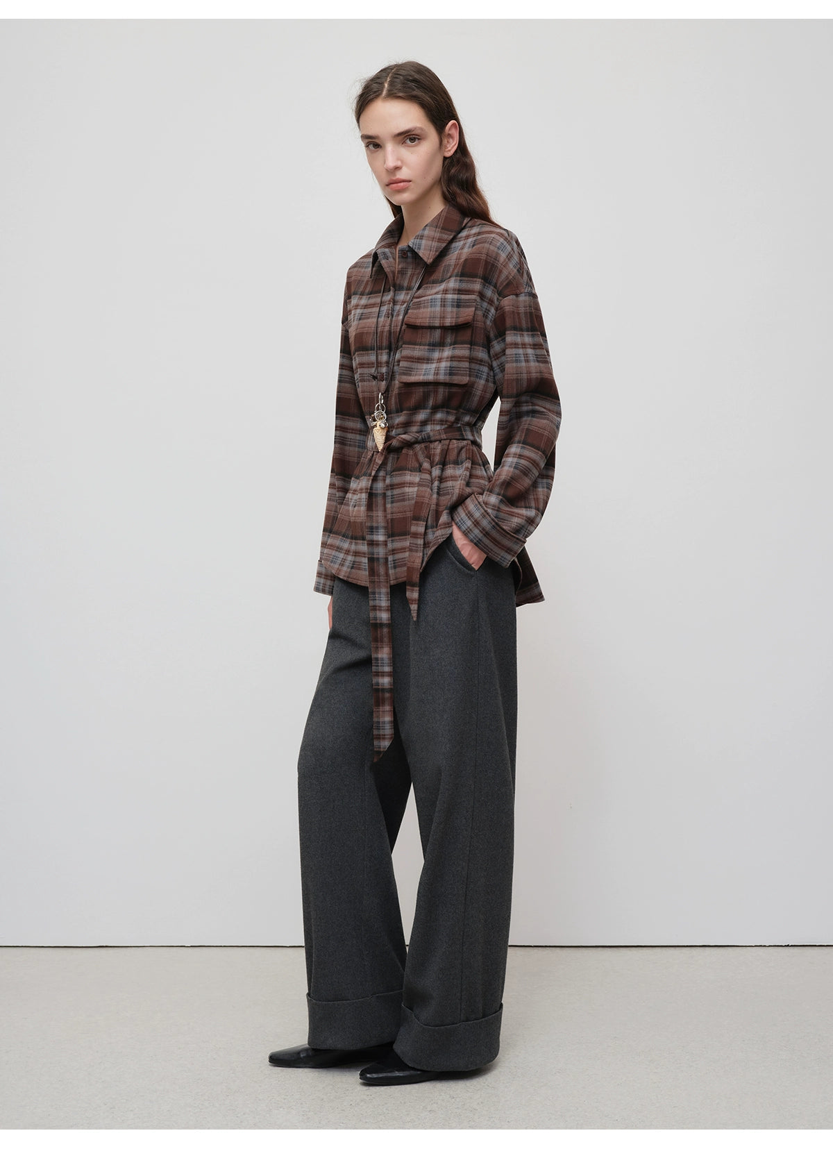 Vintage Purple-Brown Plaid Brushed Shirt