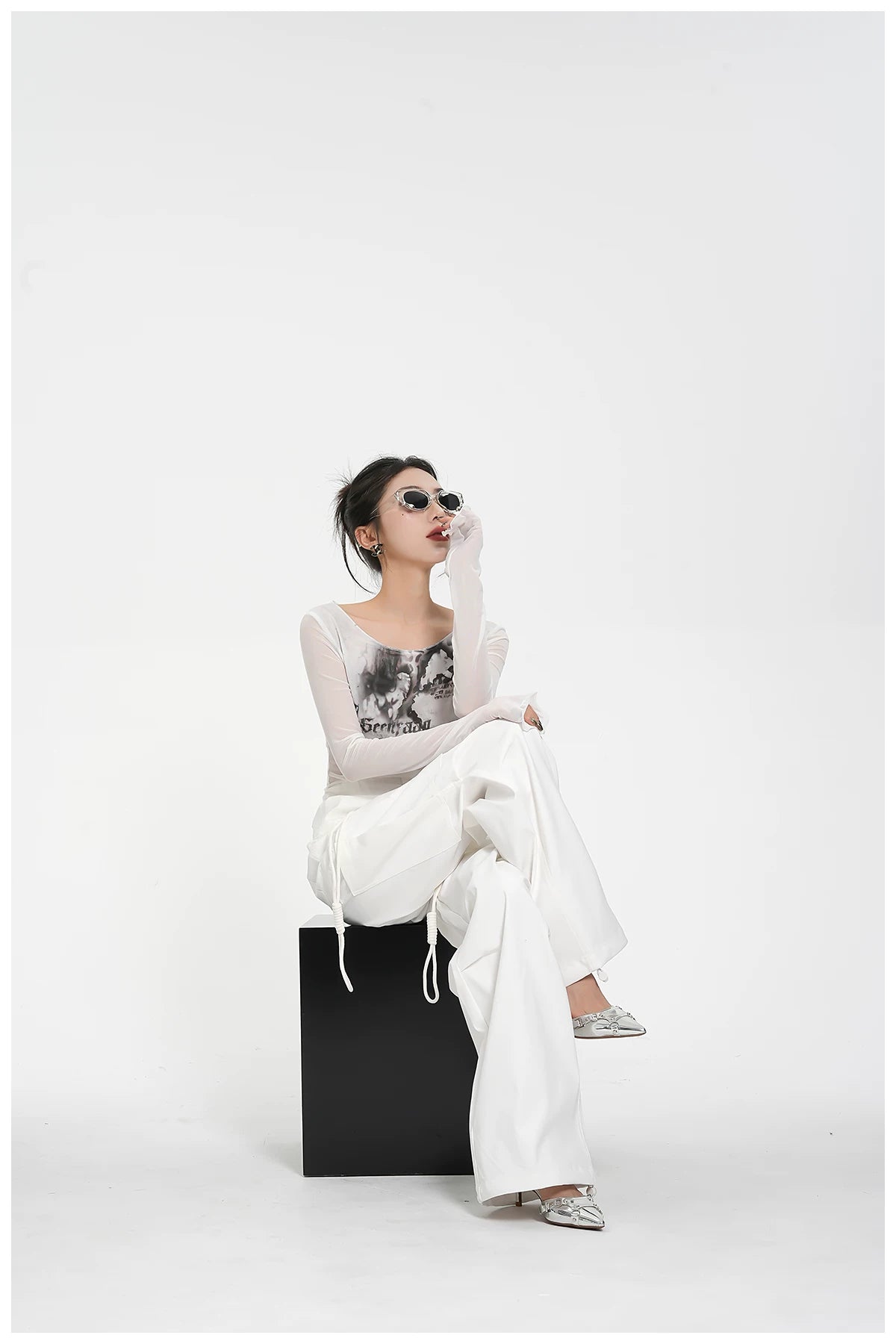 Street-Style Printed Mesh Long-Sleeve T-Shirt