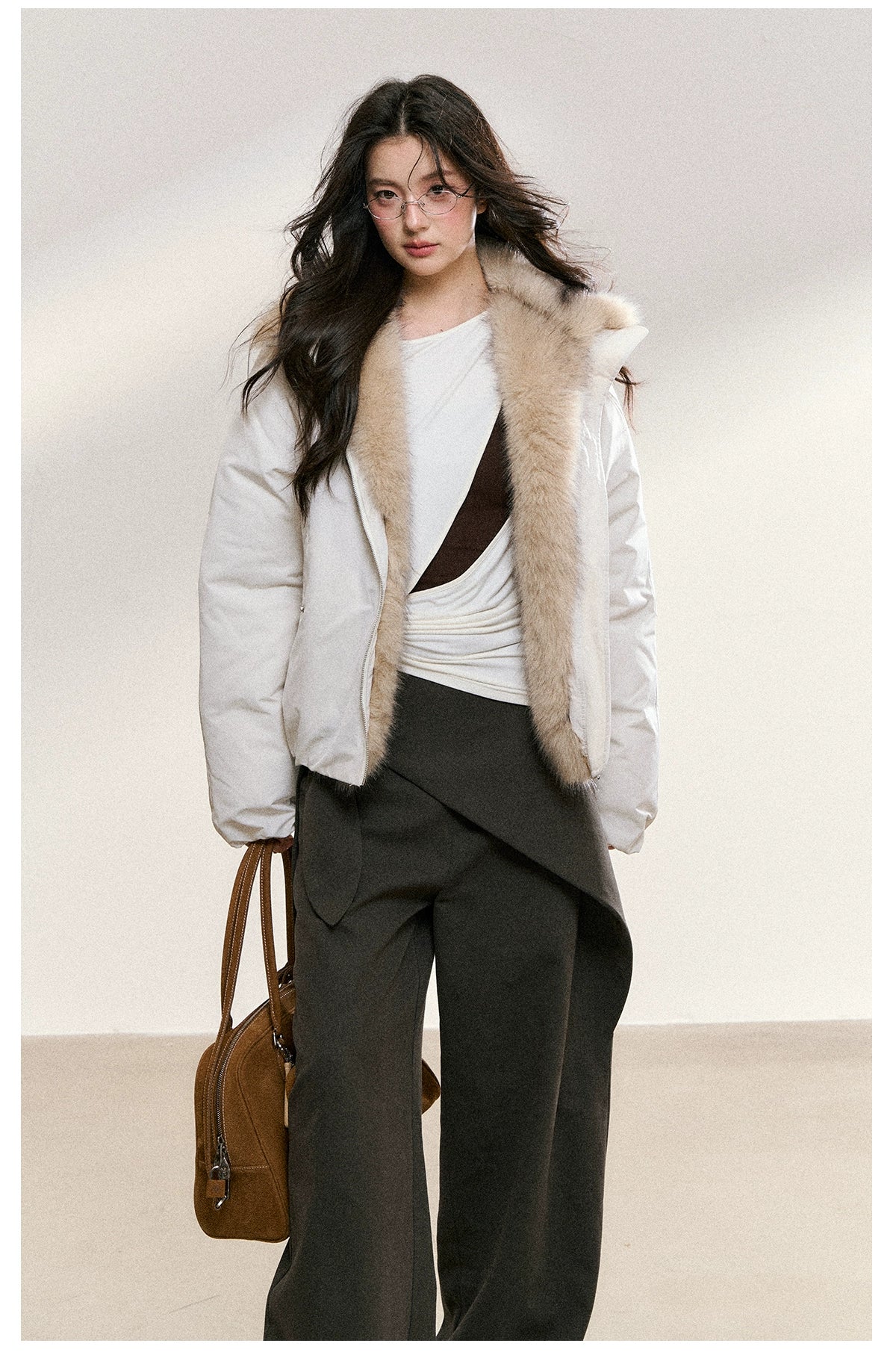 Two-Tone Faux Fur Collar Padded Jacket