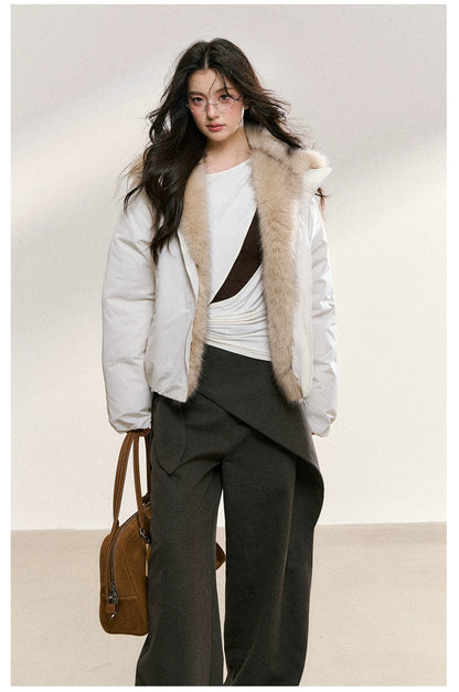 Two-Tone Faux Fur Collar Padded Jacket