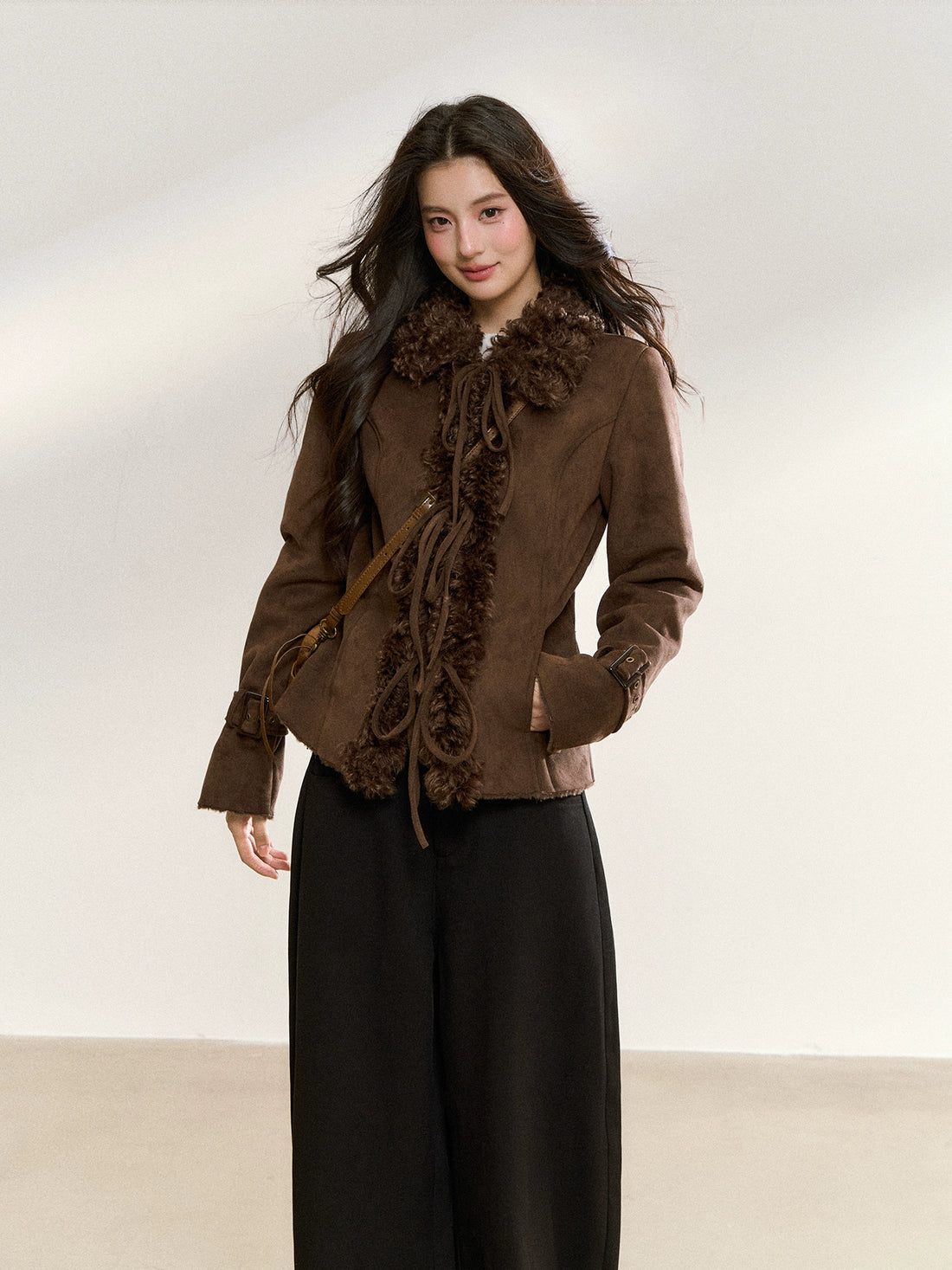 Brown Vintage Shearling Cropped Jacket