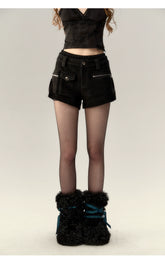 Black Double-Layer Patchwork 2-in-1 Shorts - CHINASQUAD