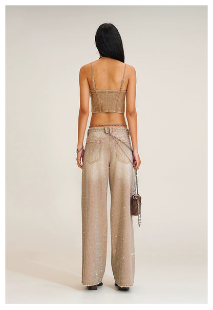 Wild Diamond Handcrafted Wide-Leg Denim Pants